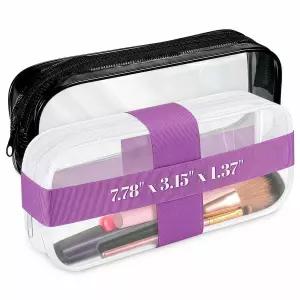 지갑용 소형 메이크업 가방 7.78인치 x 3.15인치 1.37인치 ？ 2개의 투명 지퍼 파우치 방수 플라스틱 화장품