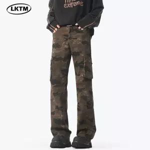 EAMT 팬츠 남성용 빈티지 카고 카무플라주 멀티포켓 슬림 힙합 핏 마이너 YJ1