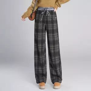 헐크 팬츠 바지 여자 여성용 울 모직 캐주얼 통 체크 와이드 KKE1