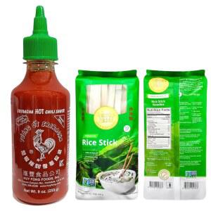 스리라차 칠리 소스 9온스 + 10MM 라이스 스틱 면 다발 | 볶음용 넓은 쌀국수 | 밀면 대신 밀면 대체품 | 정통 아시안 요리