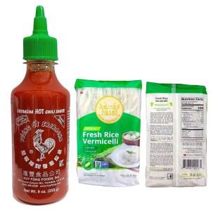 스리라차 칠리 소스 9온스 + 라이스 베르미첼리 면 다발 | 볶음, 수프, 스프링 롤 & 누들 볼을 위한 얇은 쌀 면을 곁들인 매콤한 아시아 소스