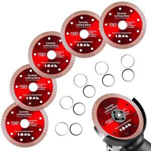 Bornerwhite 커팅 디스크 플랫 11.4cm(4.5인치) 커터 11.4cm(4-1/2인치) 타일 대리석 병 세라믹 그라인딩 다이아몬드 화강암 그라인더, 앵글 톱날 커터, 와인 5개