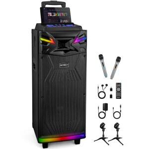 GTSK210 성인용 노래방 기계 2개 파티 카드 마이크 베이스 블루투스 스트리밍 휴대용 노래 무선 시스템 PA 트레블 야외용 TF USB 라이브 AUX 스피커 지원