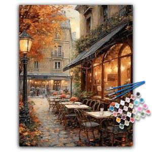 숫자로 색칠하기 키트 - 스트리트 카페 홈 선물 위한 50.8CM(16 20인치) 장식 벽 숫자 (프레임 장면 DIY X 캔버스에 오일 페인팅 아크릴 가을 없음) 키트, 40.6 초보자를