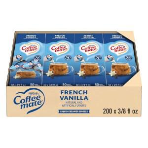 네슬레 커피 메이트 커피 크리머, 프렌치 바닐라, 리퀴드 크리머 싱글, 유제품 없음, 냉장 보관 금지, 0.375온스 통(200팩)