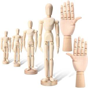 CINNVOICE 6팩 아티스트 나무 마네킹 11.4CM(4.5인치), 핸드 모델 드로잉 인형 인간 30.5CM(12인치) 페인팅 17.8CM(7인치) 아트 14.9CM(5.5인치), 용품 피규어 20.3CM(8인치),