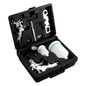 NASEDAL 2-HVLP 건 세트, 0.8MM 1.4MM 코트 60CC 및 페인팅 건, 페인트, 에어 포함, 게이지, 케이스 실러 프라이머, 탑 보관 레귤레이터 도구용 컵 자동 노즐 150CC 페인트 자동차