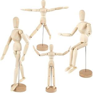 4팩 20.3CM(8인치) 30.5CM(12인치) 아티스트 나무 마네킹 페인팅용 베이스 바디 조인트 드로잉 인형 인간 유연한 스케치 모델 피규어