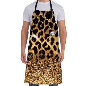 레오파드 프린트 앞치마 71 베이킹 83 엄마 골드 원예 아내를 8CM 28 주방 33인치 옥스포드 2개 셰프 선물 위한 글리터 포켓 원단 볼드 치타 가능한 조절