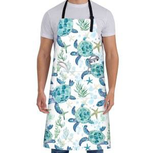 바다 거북 여성용 앞치마 코랄 주방 8CM 엄마 요리 베이킹 해변 불가사리 위한 83 선물 원단 28 조절 33인치 가능한 아내를 포켓 71 요리사를 옥스포드 2개 원예