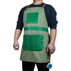 PELOCAPA WOODWORKING TOOLS 남성용 캔버스 그린 앞치마 튼튼한 6개 포켓 포레스트 포함 방수