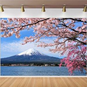 PNYLZZYXH 배경 일본 후지 초상화 사진 파티 장식 소품 벚꽃 테마 휴가 촬영 부스 4X1 8M 8X6피트 스튜디오 휴일