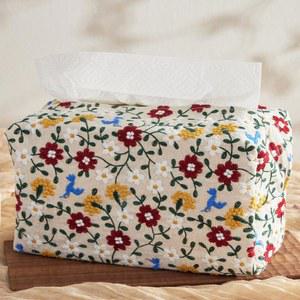 HAUSFRAU 티슈 박스 커버 또는 꽃무늬 큐브 사무실용 욕실 자카드 리넨 직사각형 귀여운 홀더 침실 냅킨 장식 거실 자수