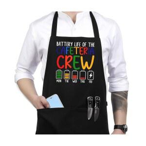 UINWK CAFETERIA 여성용 남성용 2개 앞치마 가능한 레이디 점심 블랙 방수 감사 포함 포켓 근로자 턱받이 여성 선물 카페테리아 크루 조절