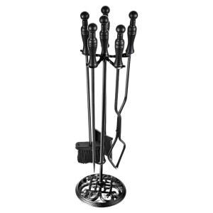 벽난로 도구 세트 5피스 대형 실외 실내 화덕용 화재 포커 야외 현대 스탠드 파이어 단철 굴뚝 블랙 키트 스토브 액세서리 집게 목재