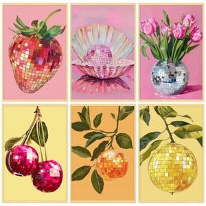 CLENDO 6P 디스코 볼 페인트 키트, 30.5CM(8 프레임 없는 과일 숫자로 12인치)) 쉬운 DIY 유화(20.3 페인트, X 캔버스에 아크릴 성인 수채화