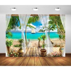 열대 바다 배경 파라다이스 오션 아일랜드 테라스 스튜디오 장식 테마 소품 블루 벽지 여름 해변 촬영 파티 보트 사진 빌라 세일링 야자수