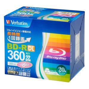 버바팀 VBR260RP20V2 싱글 레코딩 블루레이 디스크 BD-R, 50GB, 20장, 화이트 프린터 가능, 양면 더블 레이어, 1-6배 속도