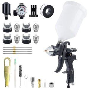 YUZES HVLP 건 키트 4개 노즐 오일 프라이머, 에어 쉬운 - 1.4 필터 자동차 공기 코트 /2.0 페인트 전문 조절기가 가구용 및 있는 사용하기 투명 /2.5MM /1.7 워터