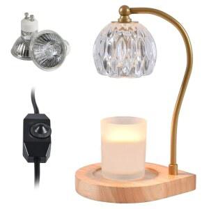 카쿠키 캔들 워머 램프, 빈티지 크리스탈 왁스 워머, 열 조절 가능, 여성 엄마를 위한 생일 선물, 크리스마스 전구 2개 포함, 우드 베이스(투명)