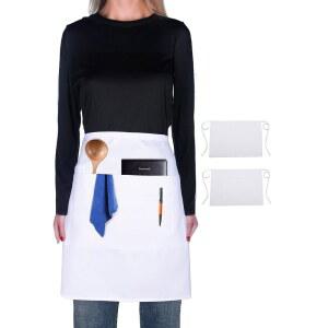 XEOXAREL 포켓 4개가 있는 여성 6CM 하프 45 18인치 7CM 웨이트리스 화이트 남녀 남성용 앞치마 웨이터 2개 27인치 공용 68 서버 허리