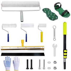 BERXOL 스파이크 롤러 페인트 에폭시 콘크리트 신발 4피스 있는 레벨링 공구 셀프 바닥용 시멘트 키트 바닥 세트 업그레이드 스파이크가