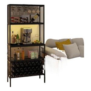 GIANTEX 와인 독립형 바닥 24개 POWER 유리 콘센트 캐비닛 산업용 홀더 8개 베이커 RGB 주방용 LOGIC 블랙 후크 조명이 머그 있는 그레이