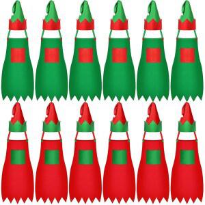 CHUARRY 크리스마스 엘프 앞치마 24개 세트 파티 모자 용품 의상 코스튬 여성용 키트 액세서리