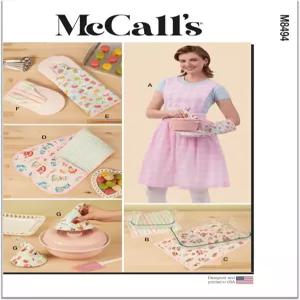 맥콜의 M8494A 미스의 앞치마 핫 패드 포트홀더 재봉 패턴 패킷 디자인 코드 M8494 사이즈 XS-S-M-L-XL