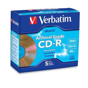 버바팀 CD-R 700MB 52X 울트라라이프 골드 아카이브 브랜드 케이스 표면 및 주얼 하드 등급 96319 5pk - 코트