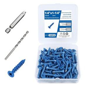 100피스 콘크리트 나사 모음 벽돌 시멘트 플랫 셀프 치장 키트 비트 태핑 석조 드릴 드라이버 6CM 헤드 포인트 2CM 코팅 블루 또는 벽토 앵커 4인치 다이아몬드