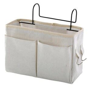 큰 포켓과 후크가 달린 HexueLy 침대 옆 캐디 정리함, 2층 침대, 기숙사 방, 병원 및 작은 공간을 위한 튼튼한 캔버스 정리함 (베이지)