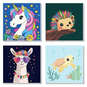 AILIBUT 숫자로 색칠하기 만 8-12세 및 초보자용 쉬운 데코 캔버스 홈 8인치)) 세트 선물용 X , 페인팅 동물 포함 색상 DIY 액자 키트 20.3CM(8 4팩 아트 - (20.3