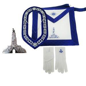 MASONIC REGALIA BLUE LODGE 앞치마 소장 35 40 6CM 체인 세트 롯지 장갑 장교 14 칼라 블루 수석 16인치