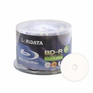 50팩 리다타 6X BD-R BDR 25GB 단일층 포함) 화이트 기록 빈 잉크젯 블루 디스크(스핀들 블루-레이 가능한 출력 패킹 허브 미디어