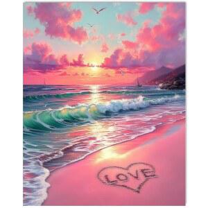 GEMOZAIC 해변 물감 키트, 발렌타인 숫자 풍경 20인치) 50.8CM(16 집 하트 X 40.6 그림, 사랑의 벽 모양으로 장식, 일몰