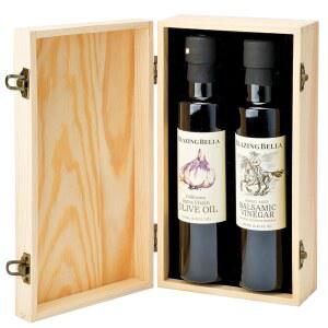 블레이징 벨라 올리브 오일 및 발사믹 식초 선물 세트 u2013 전통 숙성 발사믹 식초 & 마늘 인퓨즈드 엑스트라 버진 올리브 오일 (2 x 250ml) u2013 고급 선물 세트 시그니처 나무 상자