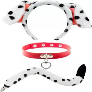 성인 할로윈 파티를 위한 여성용 동물 코스프레를 Ngdhkd 달마시안 귀 머리띠와 테일 초커 세트 반려견
