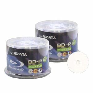 100팩 리다타 6X BD-R BDR 25GB 단일층 디스크(스핀들 출력 블루-레이 가능한 잉크젯 블루 화이트 기록 허브 포함) 미디어 패킹