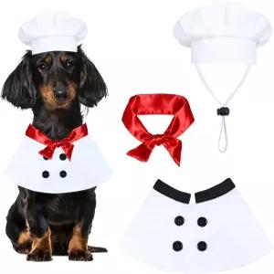 페이토우 강아지 요리사 코스튬 할로윈 펫 셰프 모자 레드 스카프 세트 소형 대형견 애완동물용 홀리데이