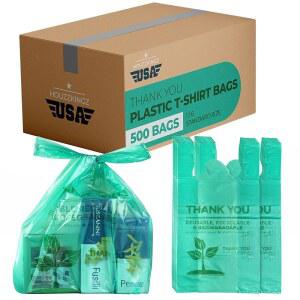 생분해성 퇴비화 가능한 THANK 티셔츠 소매점용 용품 친환경 식료품 중소기업 12 22인치 플라스틱 YOU 30 손잡이가 가방 9CM 달린 쇼핑백 16 레스토랑 봉투 55 500개 그린 비닐
