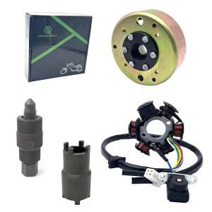 마그네토 스테이터 플라이휠 로터 코일 키트 엔진용 고카트 GY6 스쿠터 있는 잠금 클러치 ATV 6개 157QMJ 구리 125CC 150CC 152QMI 도구가 고성능 모페드 풀러