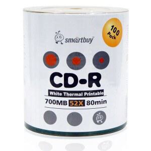 Smartbuy CD-R 100 팩 700mb 52x 열 디스크 디스크, 블랭크 화이트 인쇄 100pk 가능 레코딩 100개,