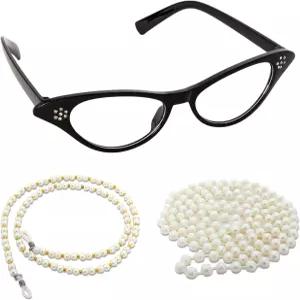 Hftjtsa 할머니 의상 액세서리 학교 100일 가짜 진주 목걸이 라인스톤 선글라스 체인 여성용 드레스