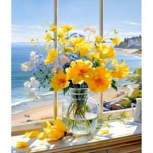 NKVNKV 숫자로 색칠하기 키트 초보자 꽃 40.6 장식 홈 없음) 20인치) 캔버스 유화 X 벽 페인트 선물 50.8CM(16 (프레임