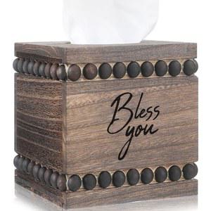LINESHADING BLESS YOU 비즈 커버 소박한 티슈 냅킨 나무 장식용 빈티지 디스트레스드 테이블 홀더 박스 브라운 욕실 사각 농가