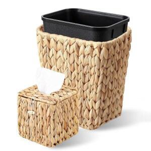 고리버들 쓰레기통 티슈 박스 라이너 커버 홀더 욕실 사무실 수제 침실 8L 냅킨 워터 1갤런 우븐 거실용 장식 히아신스 탈착식 러스틱