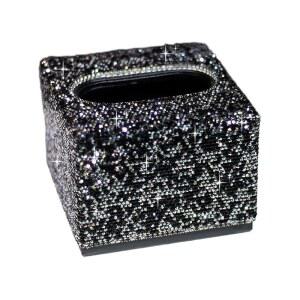럭셔리 크리스탈 라인스톤 티슈 구조 PU 블링 잠금 박스 자석 가정용 나무 냅킨 견고한 블랙 자동차 커버 가죽 홀더