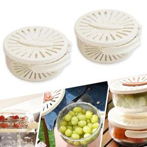 BOXONLY 뚜껑이 있는 다기능 플라스틱 채소 배수 IN 그릇 2개 과일 주방용 거름망 바구니 소쿠리 세척 손잡이가 화이트 접이식