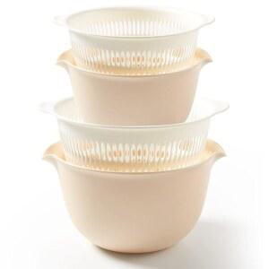 IN 주방 소쿠리 세트 거름망 채소 과일 바구니 세척 포함 식기 샐러드 파스타 플라스틱 믹싱용 2세트 이중 BPA 그릇 베리 클리닝 프리 사용 배수구 세척기 가능 3쿼트 레이어